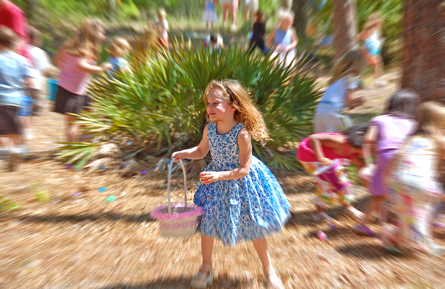 Happy Girl at Easter Egg Hunt